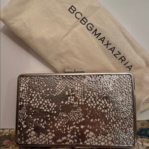 BCBGMaxAzria Silver Metal Lace Over Satin Clutch Brand New Never Used